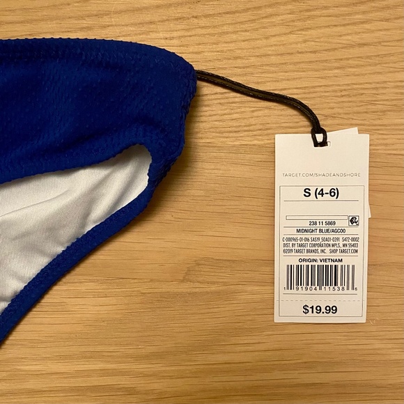 Shade & Shore Textured Hipster Bikini Bottom, Midnight Blue Dot - NEW - Picture 2 of 11